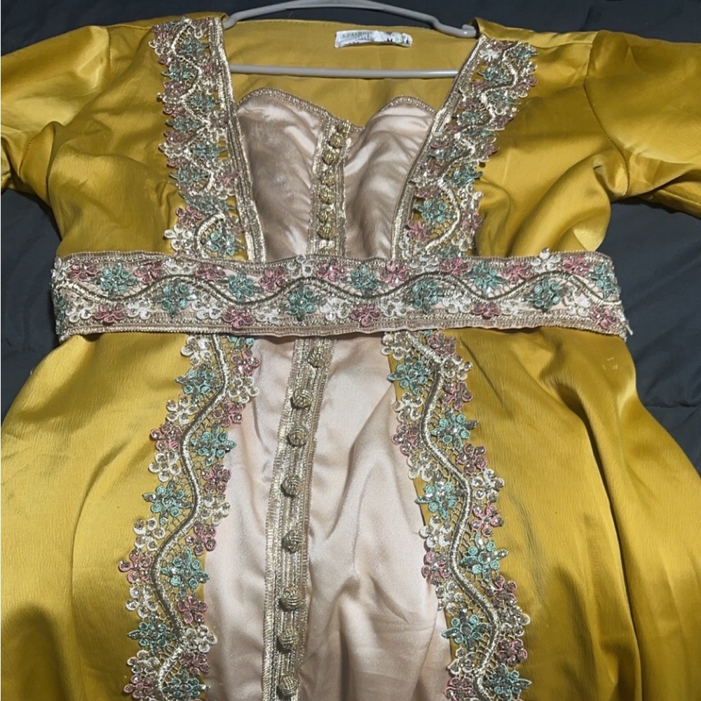 Mustard Moroccan kaftan dress thobe